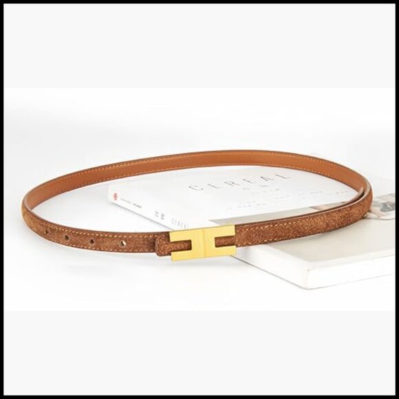 Skinny Suede Belt with Gold Buckle for Women